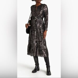 $675 BA&SH dress midi metallic Sophie Metallic Fil Coupé Silk-Blend Georgette XS